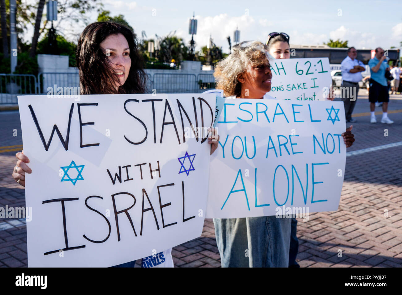 Miami Beach Florida,Holocaust Memorial,Israel Solidarity Rally,Jews,Jewish state,Zionism,religion,tradition,heritage,woman female women,home made sign Stock Photo