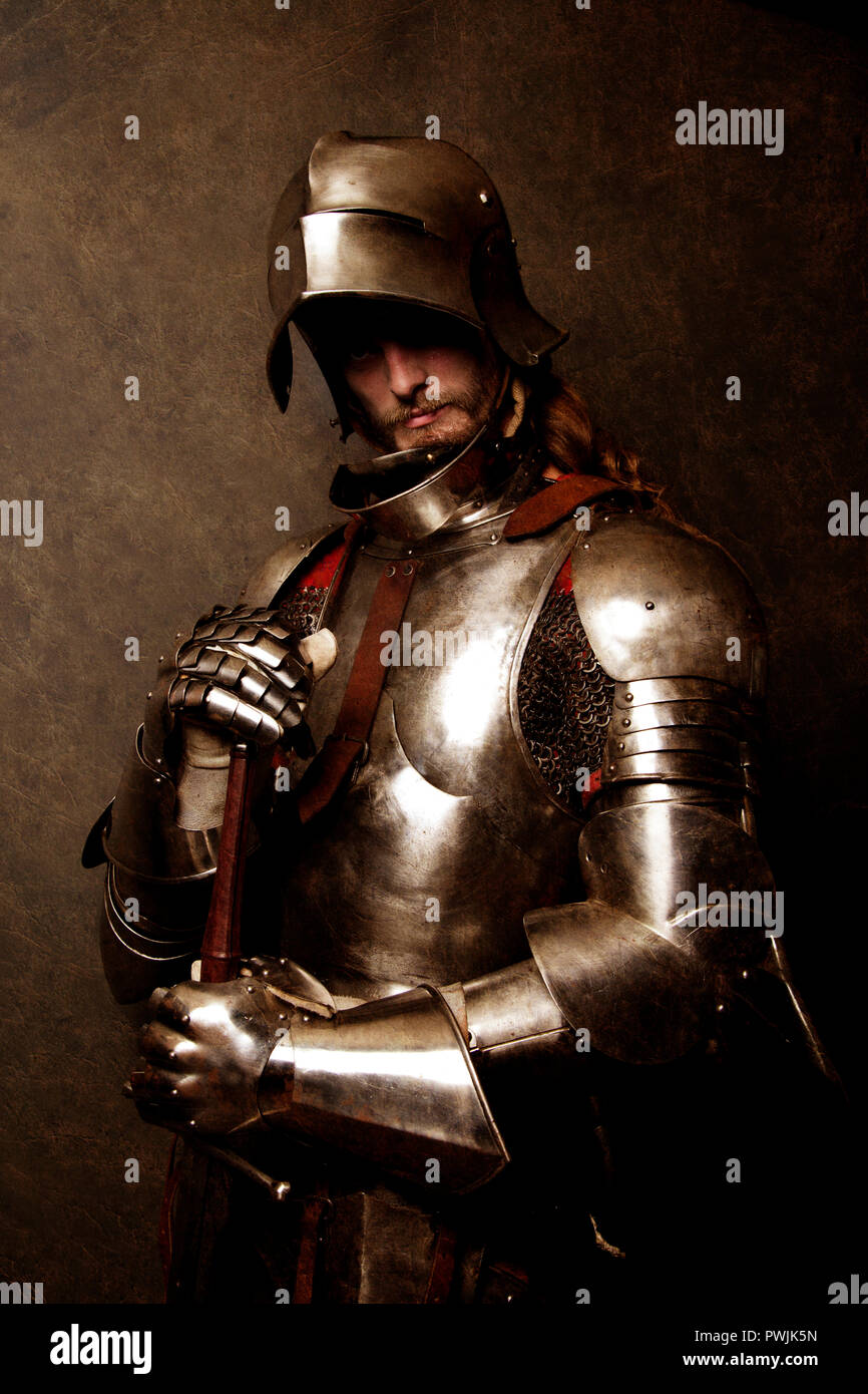 Portrait of a knight in armor Stock Photo