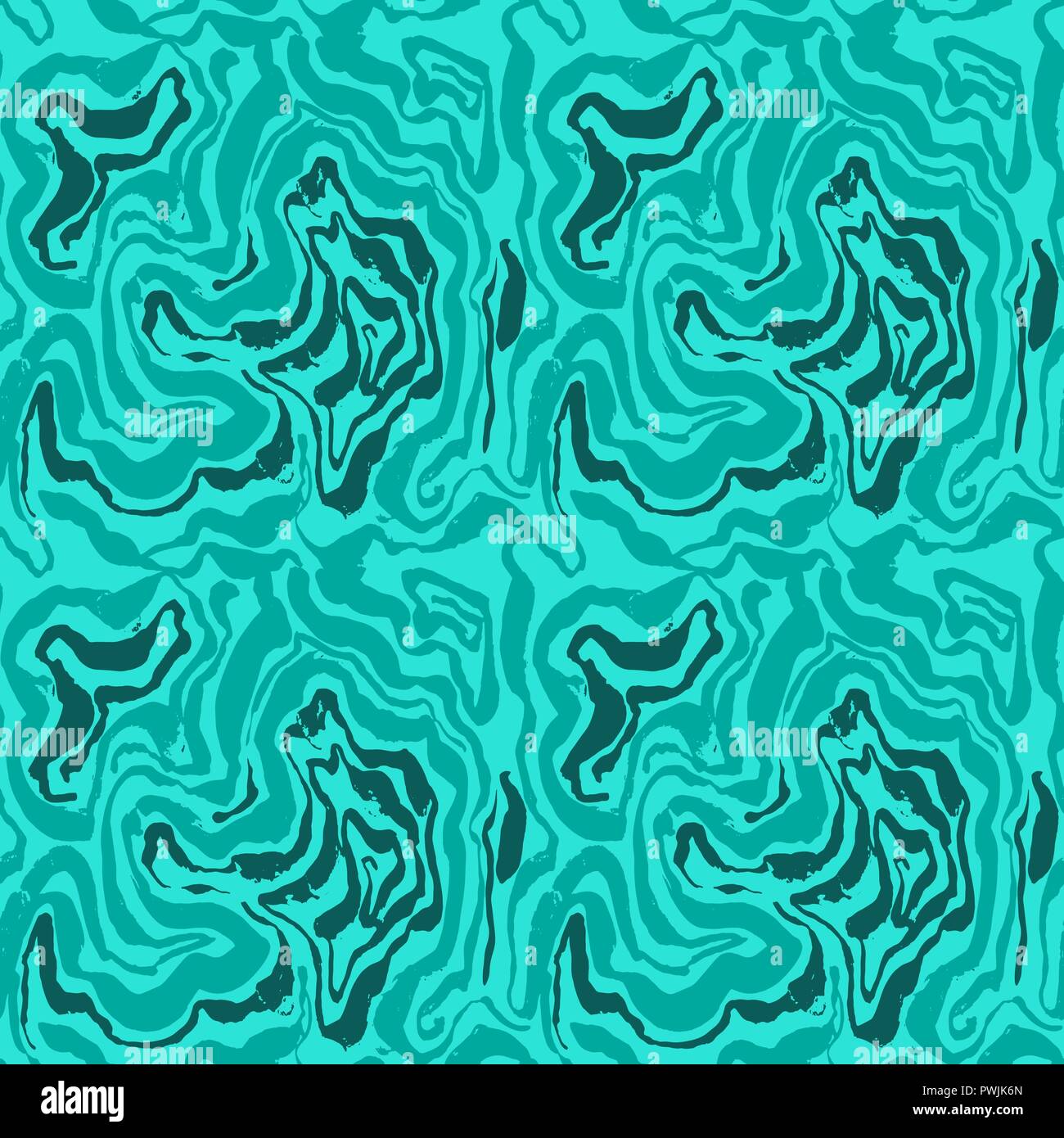 Brush painted freehand lines seamless pattern. Blue waves grunge background. Vector illustration. Stock Vector