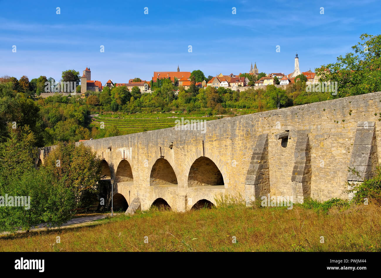 Rothenburg in Germany, the old bridge over the river Tauber Stock Photo
