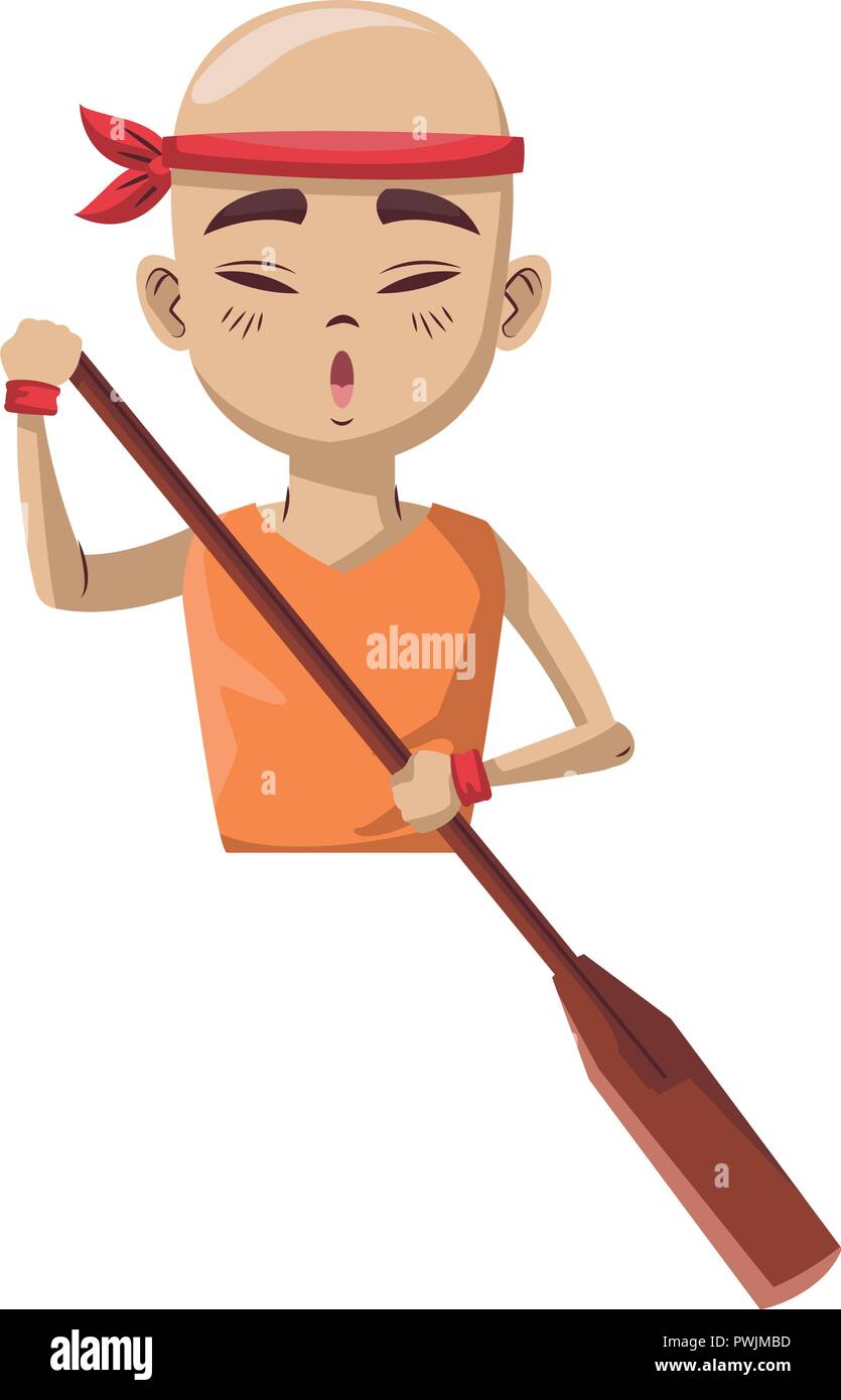 Asian man with rowing cartoon vector illustration graphic design Stock ...