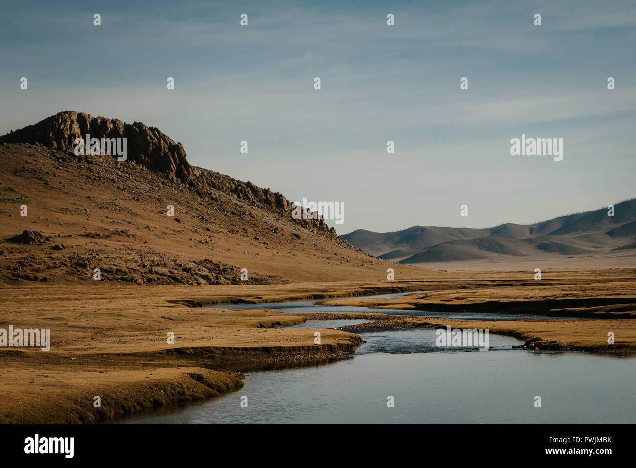 Vast Mongolian landscape with river and mountains Stock Photo - Alamy
