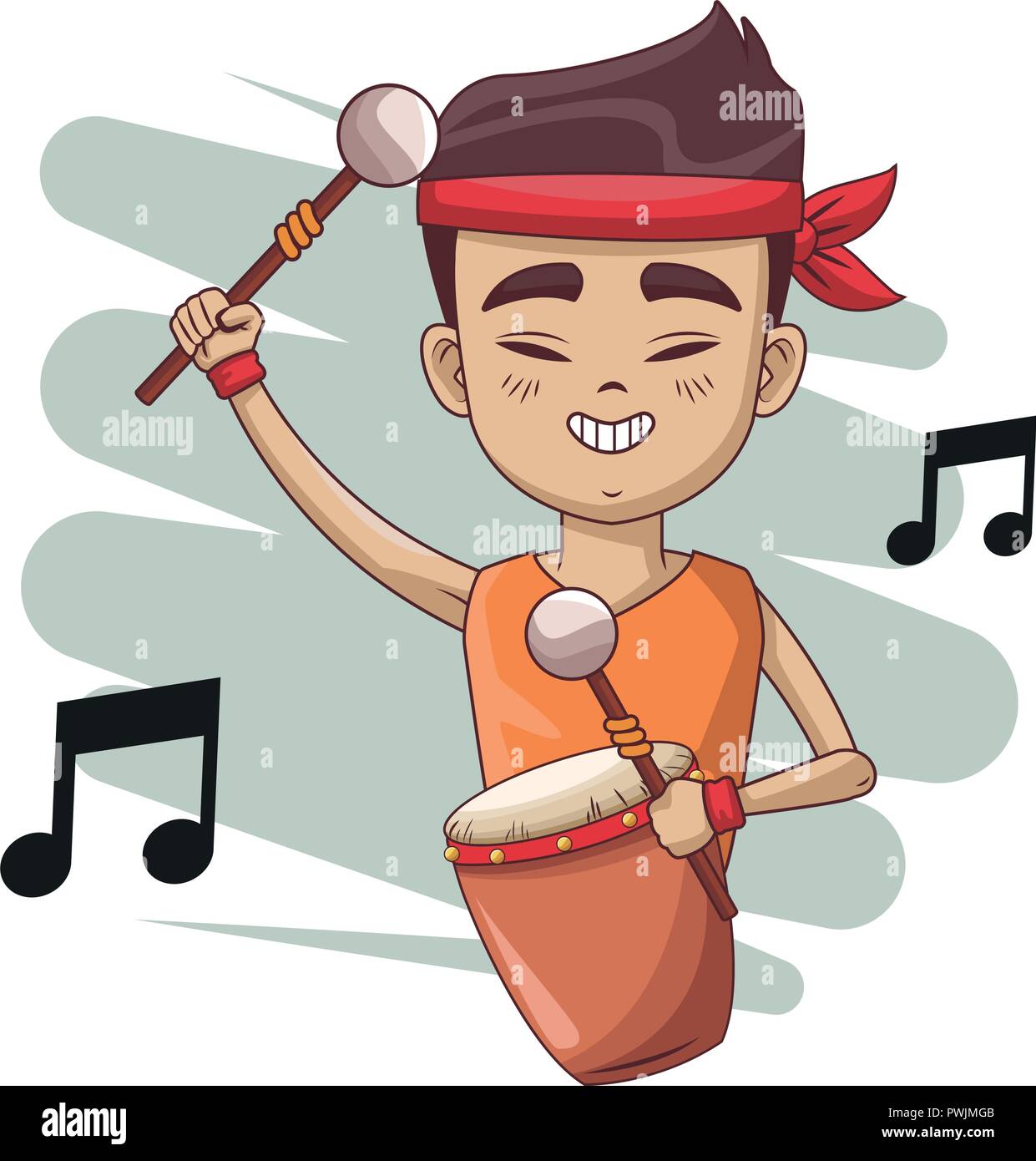 Asian man with drum and sticks vector illustration graphic design Stock ...