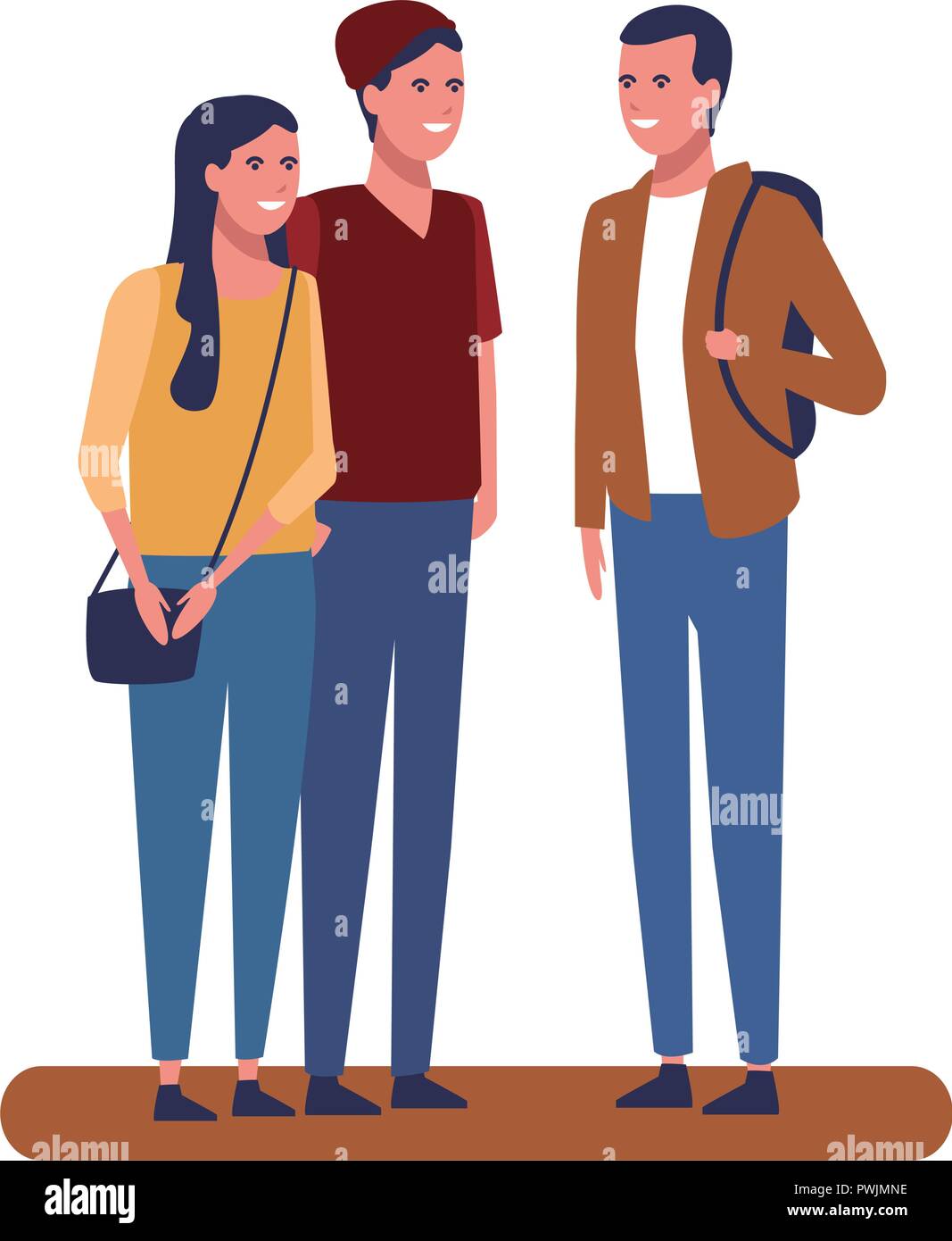 Young Friends hanging out cartoon vector illustration graphic design Stock Vector