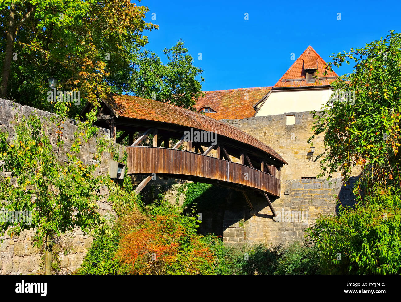Rothenburg in Germany, the old wooden bridge on city wall Stock Photo