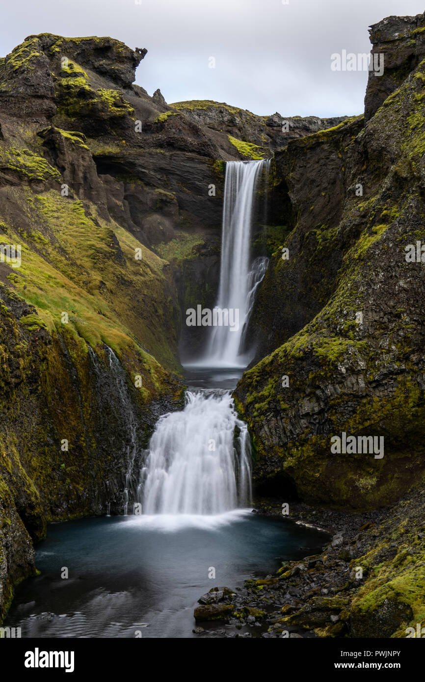 A beatuiefull unnamed Waterfall along the Skogar- Iceland Stock Photo