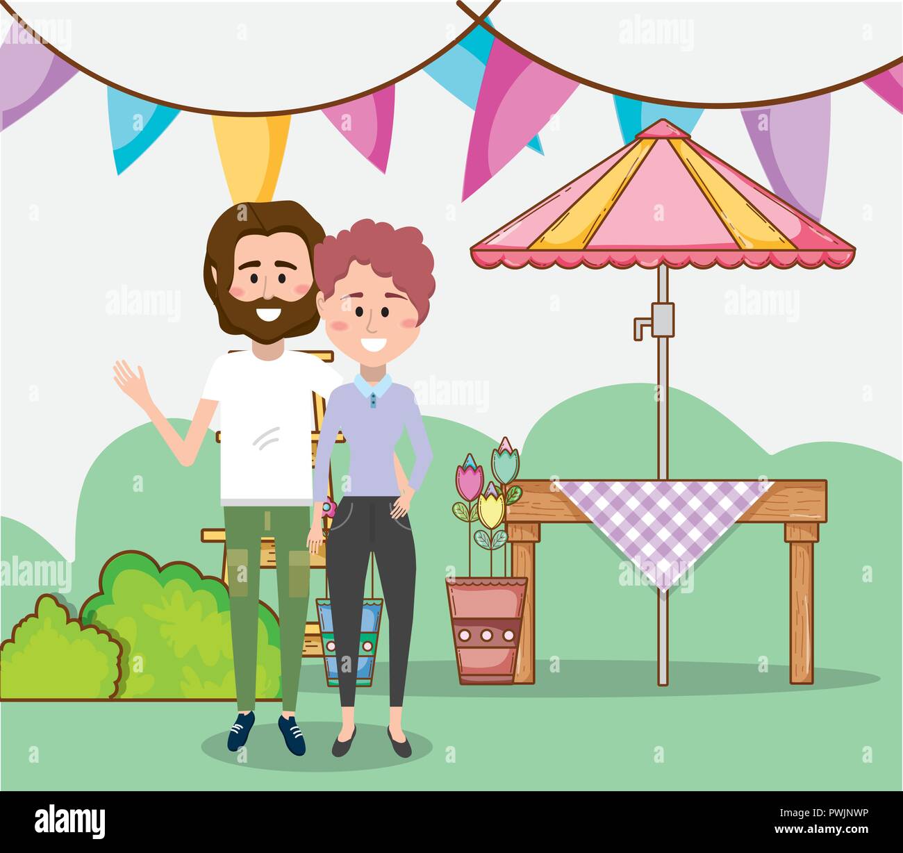 young couple in nature Stock Vector Image & Art - Alamy