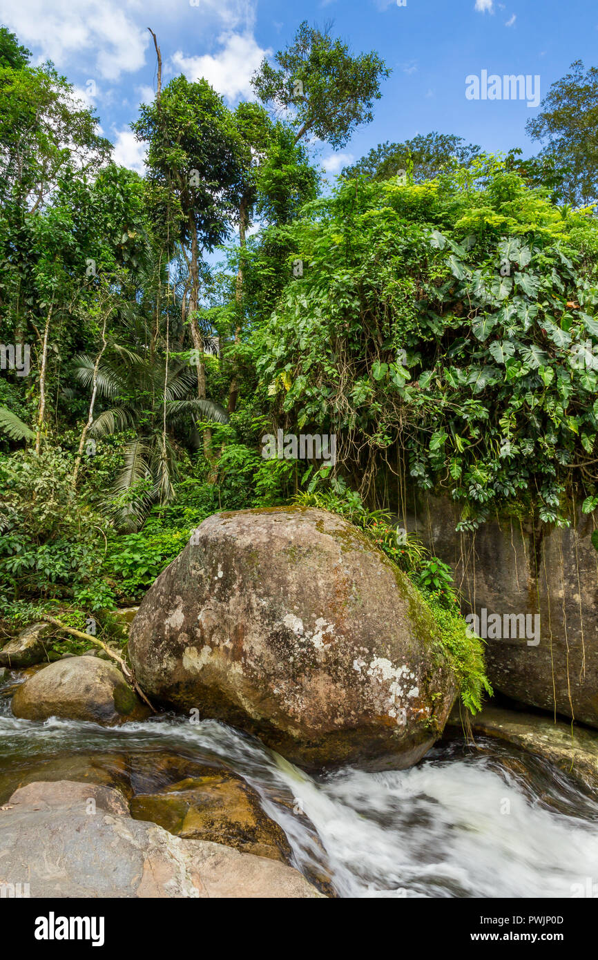 Small river near Paraty and Tobogã waterfall, Paraty, Brazil, South America Stock Photo