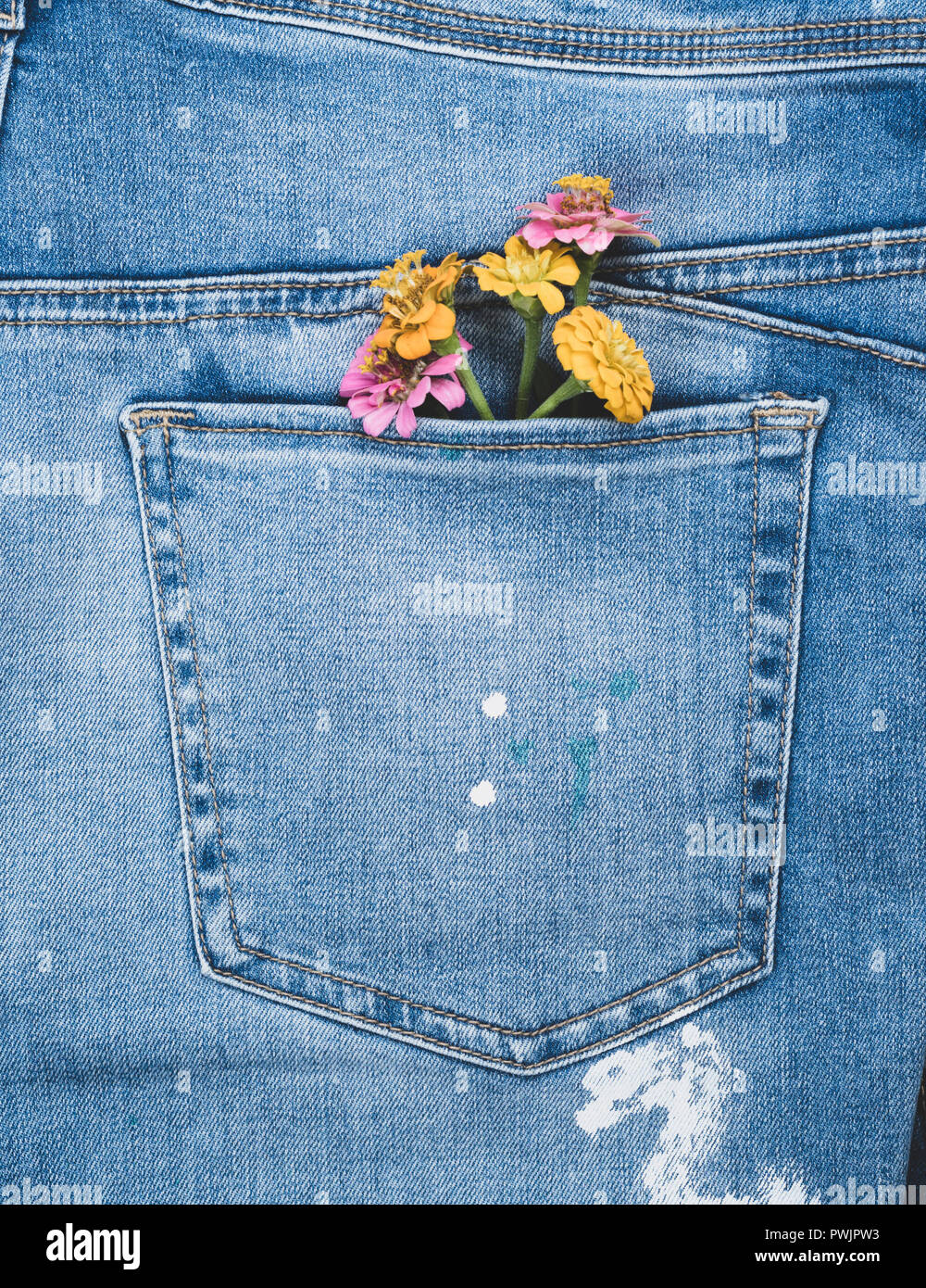 bouquet of flowers in the back pocket 