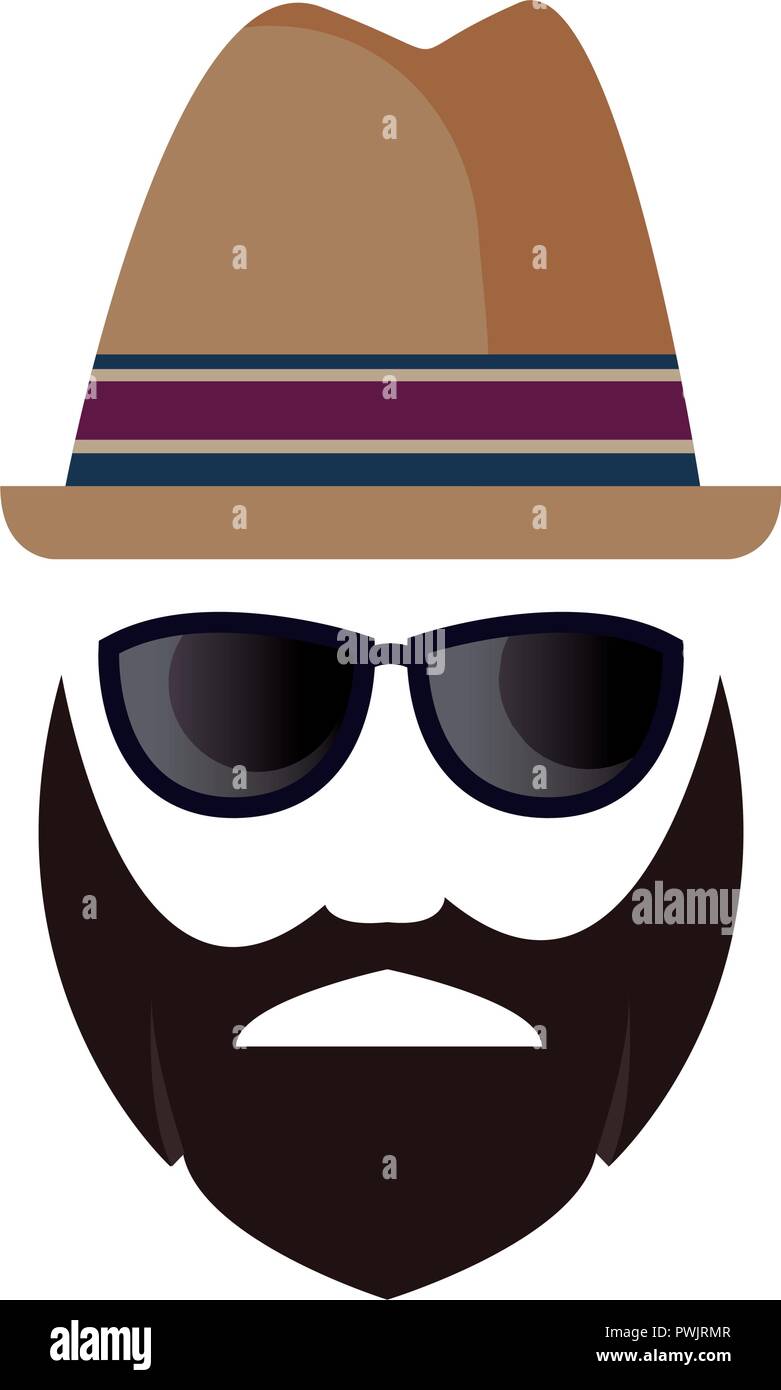 hipster face man contour on white background vector illustration Stock ...