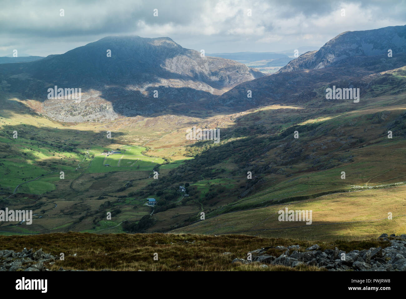 The Rhinog Mountains and Y Llethr from Moelfre, Gwynedd, North Wales UK ...