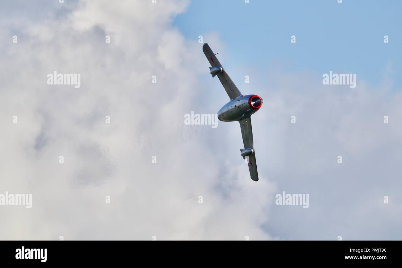 Mikoyan-Gurevich MiG-15 “RED 18”  flying at the IWM Duxford Battle of Britain Airshow on the 23 September 2018 Stock Photo