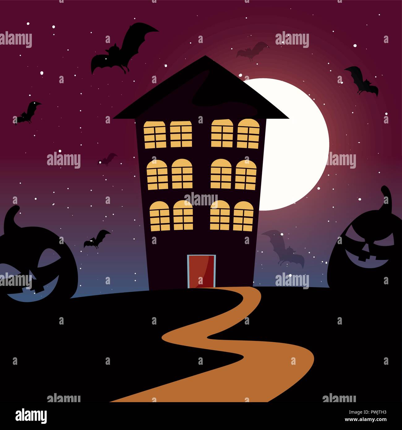 happy halloween dark house night bats vector illustration Stock Vector ...
