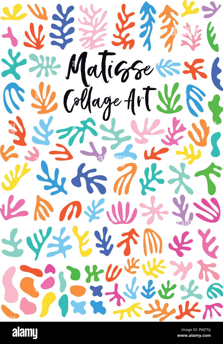Matisse style collage art, abstract floral cutout shapes, set of vector graphic design elements Stock Vector