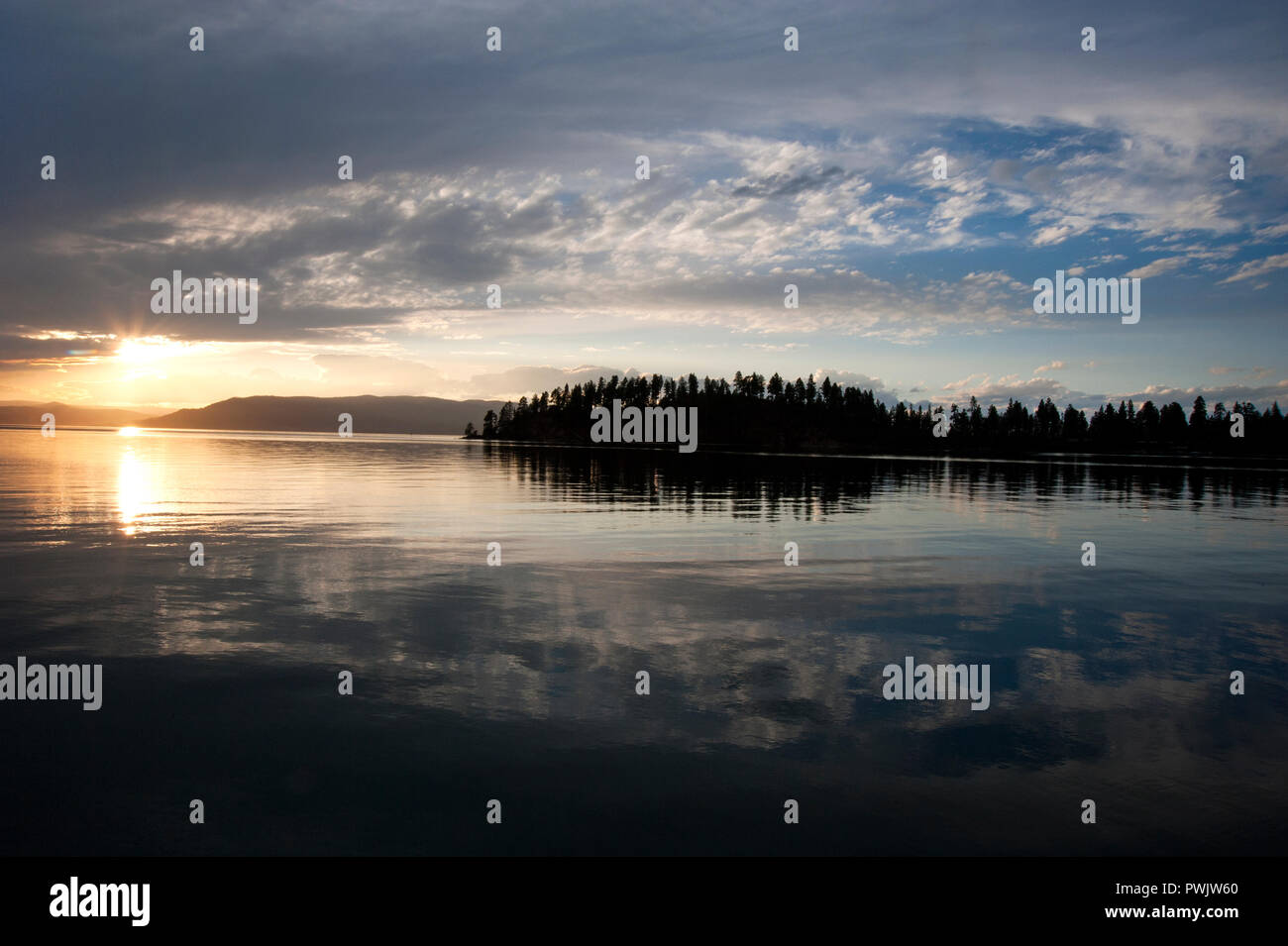 Sunset at Flathead Lake, Montana Stock Photo