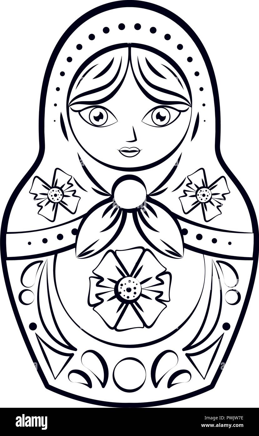 russian dolls drawing in black and white vector illustration ...
