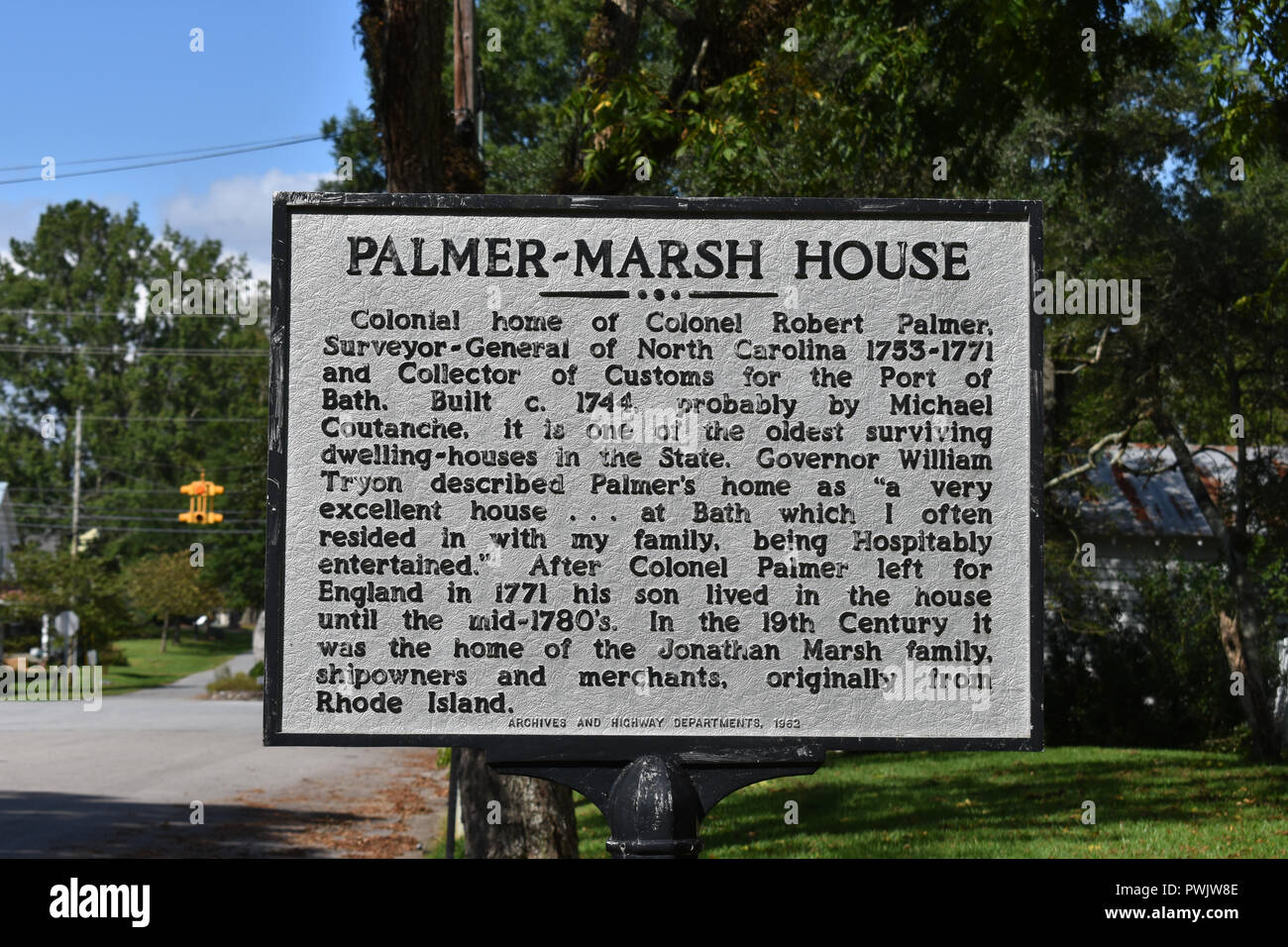 The PalmerMarsh House located in historic Bath, North Carolina Stock