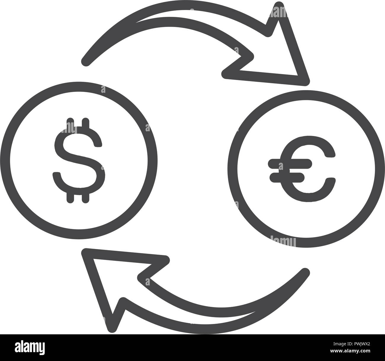 Dollar and eur exchange symbol black and white vector illustration ...