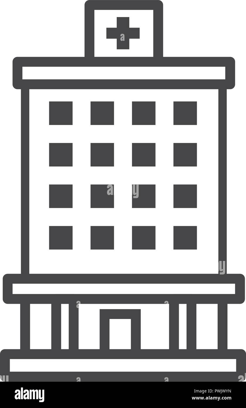 Hospital building symbol in black and white vector illustration graphic ...