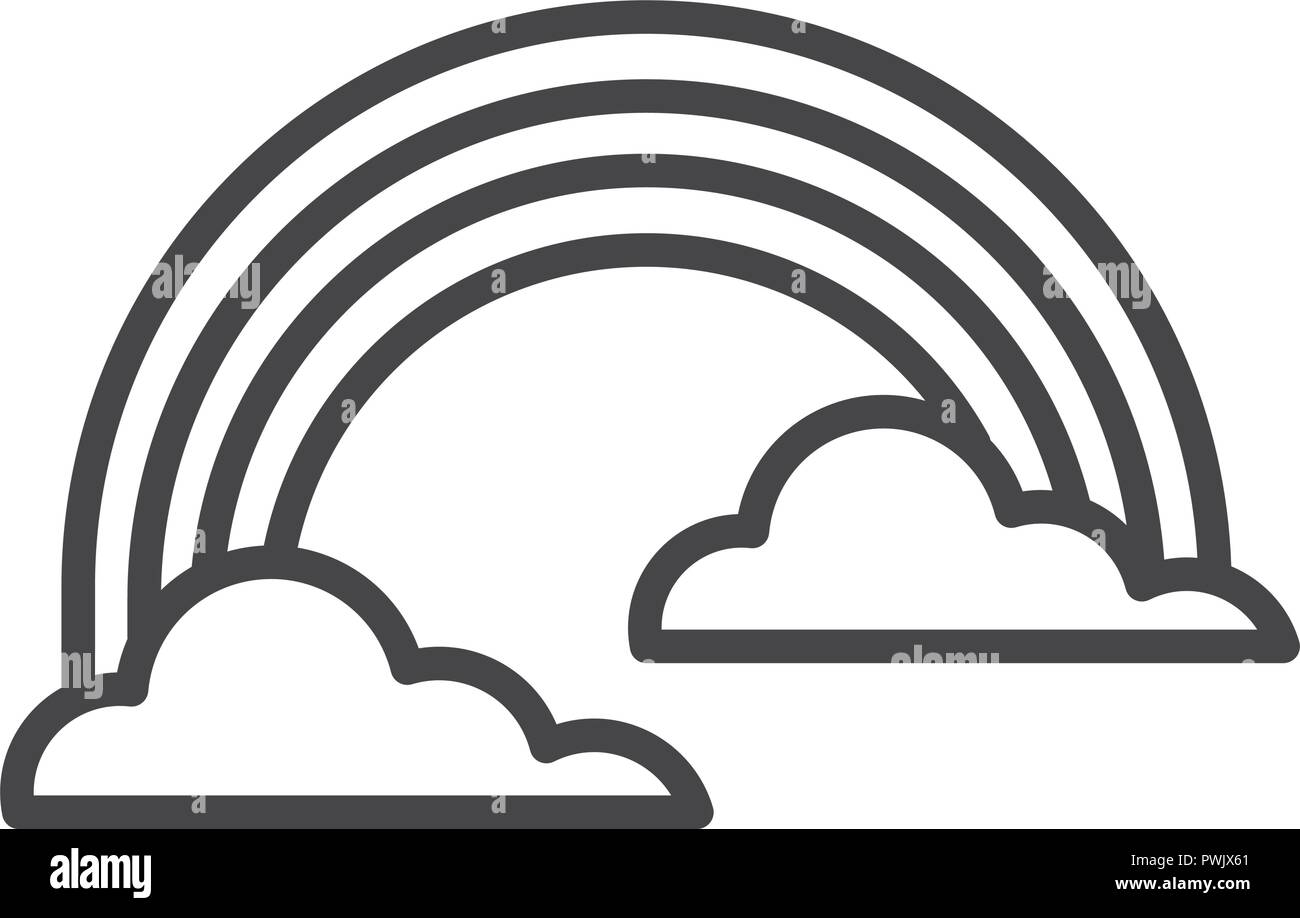 Clouds and rainbow symbol in black and white