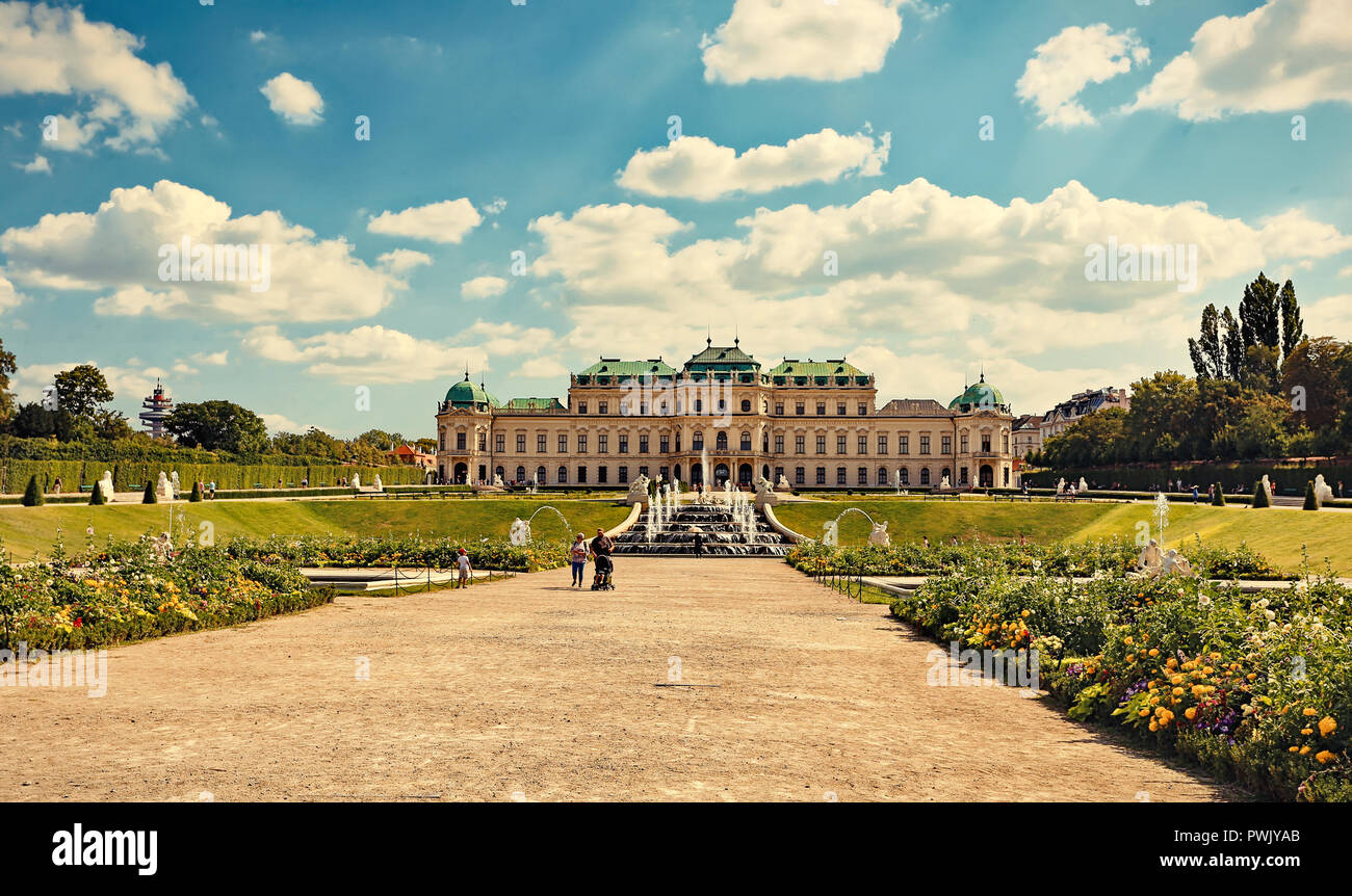 Upper Belvedere Palace with flowers in the foreground. Vienna,  Austria, Stock Photo