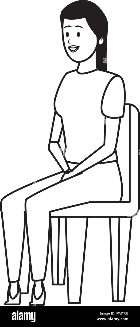 Woman Seated On Wooden Chair In Black And White Vector Illustration woman-seated-on-wooden-chair-in-black-and-white-vector-illustration