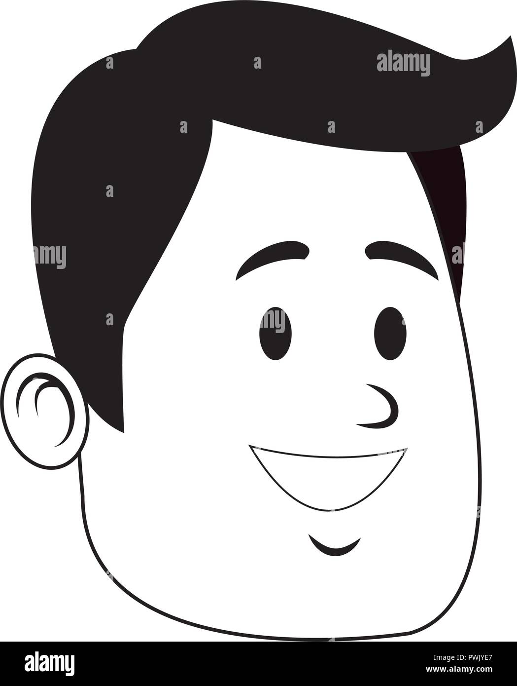 Man face smiling cartoon in black and white vector illustration graphic ...