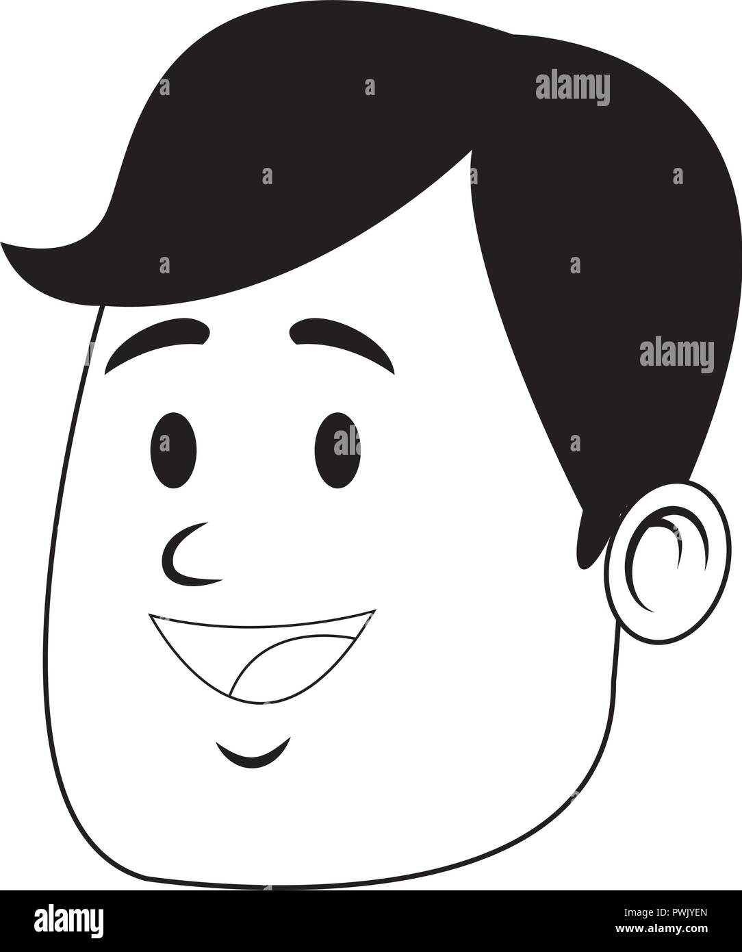 Man face smiling cartoon in black and white vector illustration graphic ...