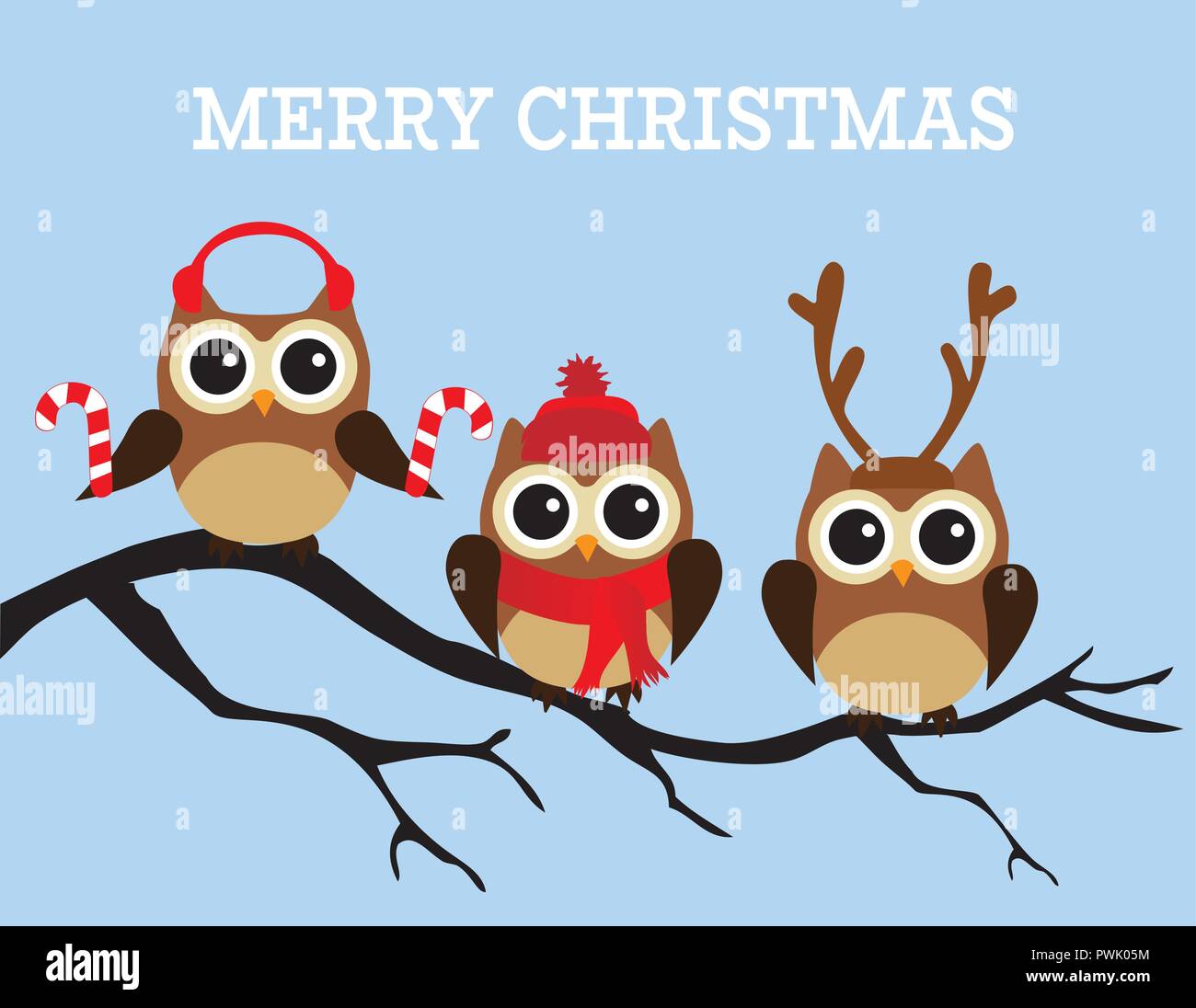 Vector Illustration Of Fun Christmas Owls Merry Christmas