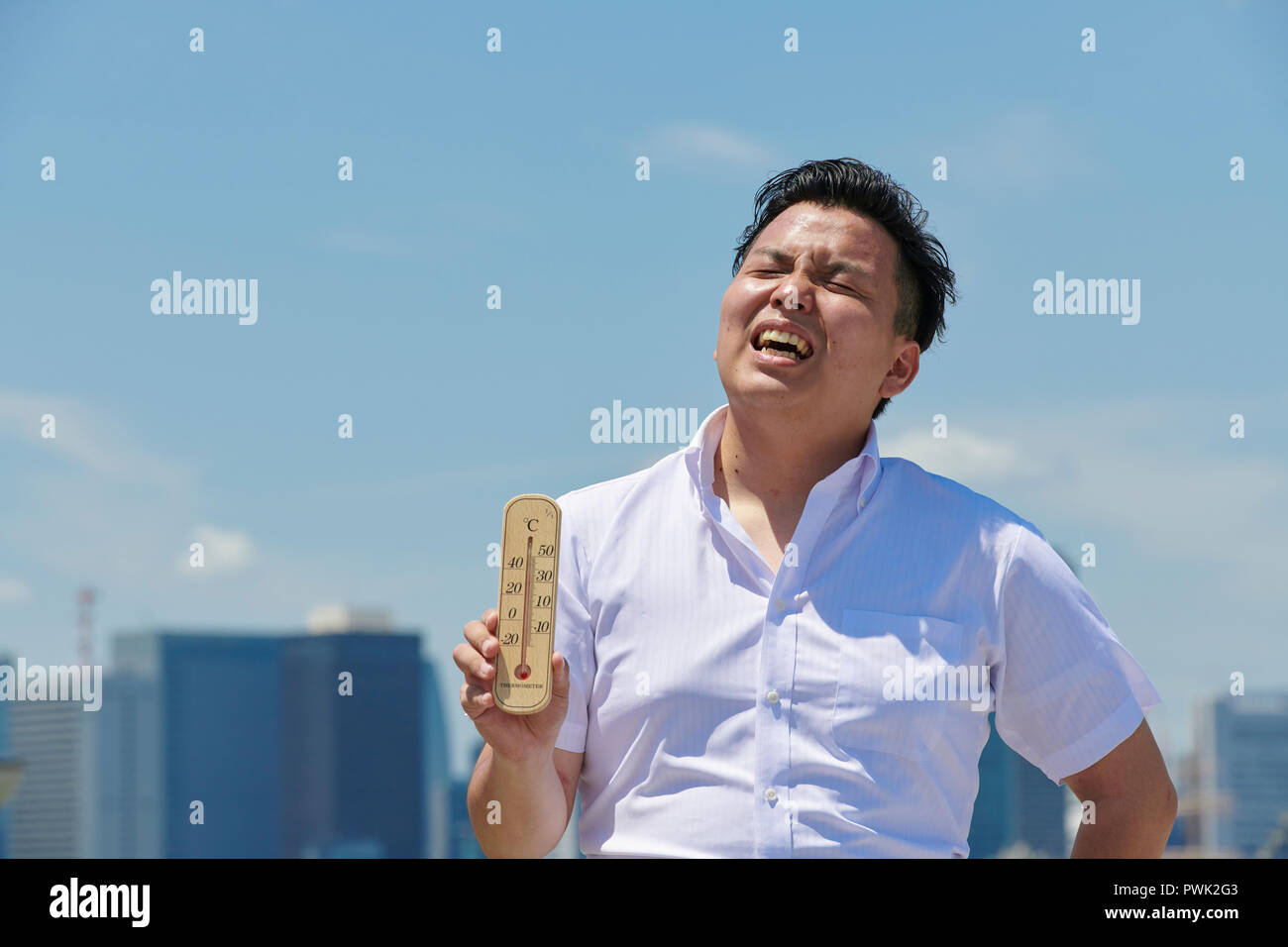 Japanese man in the hot weather Stock Photo