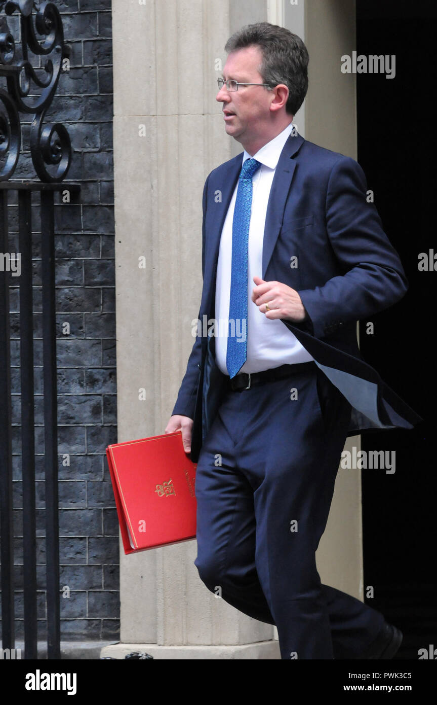 London, UK, 16 October 2018 Jeremy Wright QC, Culture Secretary at 10 Downing Street as PM Theresa May holds her Tuesday Cabinet meeting. Jeremy Paul Wright QC is an English Conservative Party politician and lawyer who served as Attorney General for England and Wales and Advocate General for Northern Ireland from 2014 to 2018, and has served as Culture Secretary since July 2018Credit: JOHNNY ARMSTEAD/Alamy Live News Stock Photo
