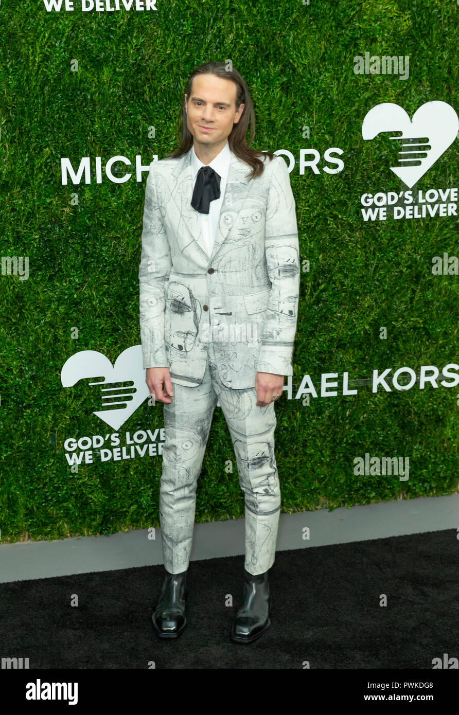 New York, USA - October 16, 2018: Jordan Roth wearing suit by Alexander ...