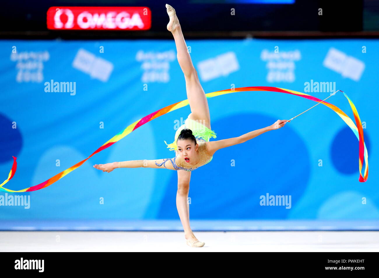 Buenos Aires, Argentina. 16th Oct, 2018. Aino Yamada (JPN) Gymnastics - Rhythmic : Individual All-Around Ribbon during Buenos Aires 2018 Youth Olympic Games at Youth Olympic Park in Buenos Aires, Argentina . Credit: Naoki Nishimura/AFLO SPORT/Alamy Live News Stock Photo