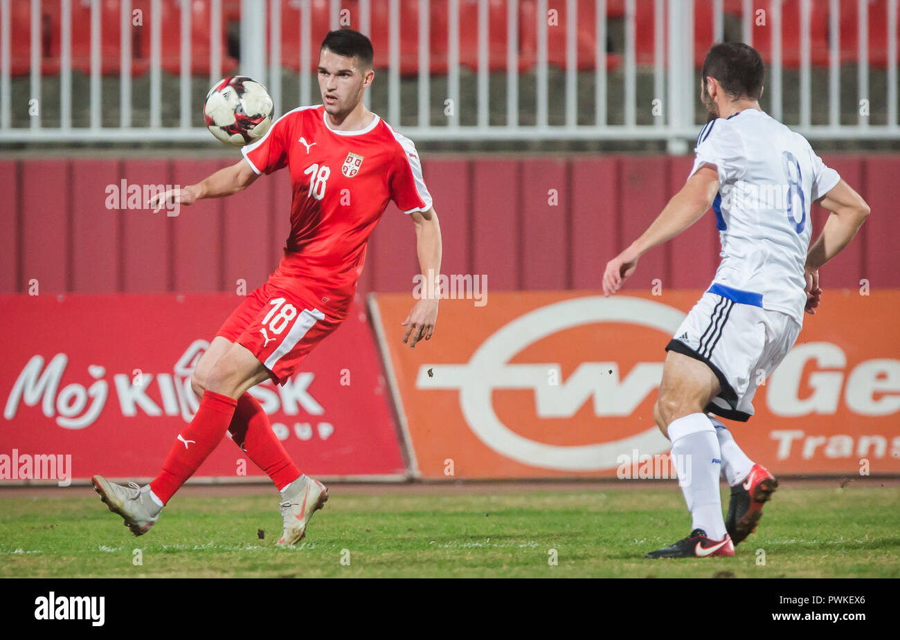 Novi Sad, Serbia. 16th Oct 2018. UEFA U21s European Football Championships: Serbia v Armenia, Novi Sad, Serbia.Igor Zlatanovic of Serbia in action Credit: Nikola Krstic/Alamy Live News Stock Photo