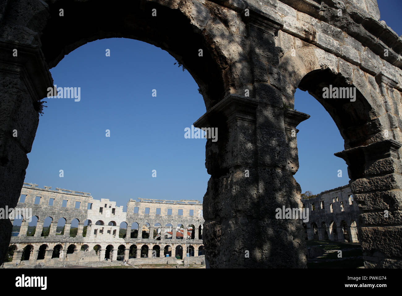 A general view of a Roman Amphitheater known as 'The Arena' in Pula, Croatia Stock Photo