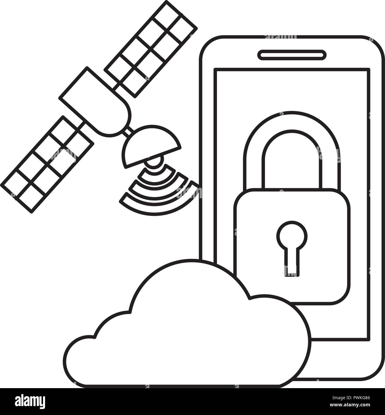 smartphone cloud storage satellite security autonomous car vector illustration Stock Vector