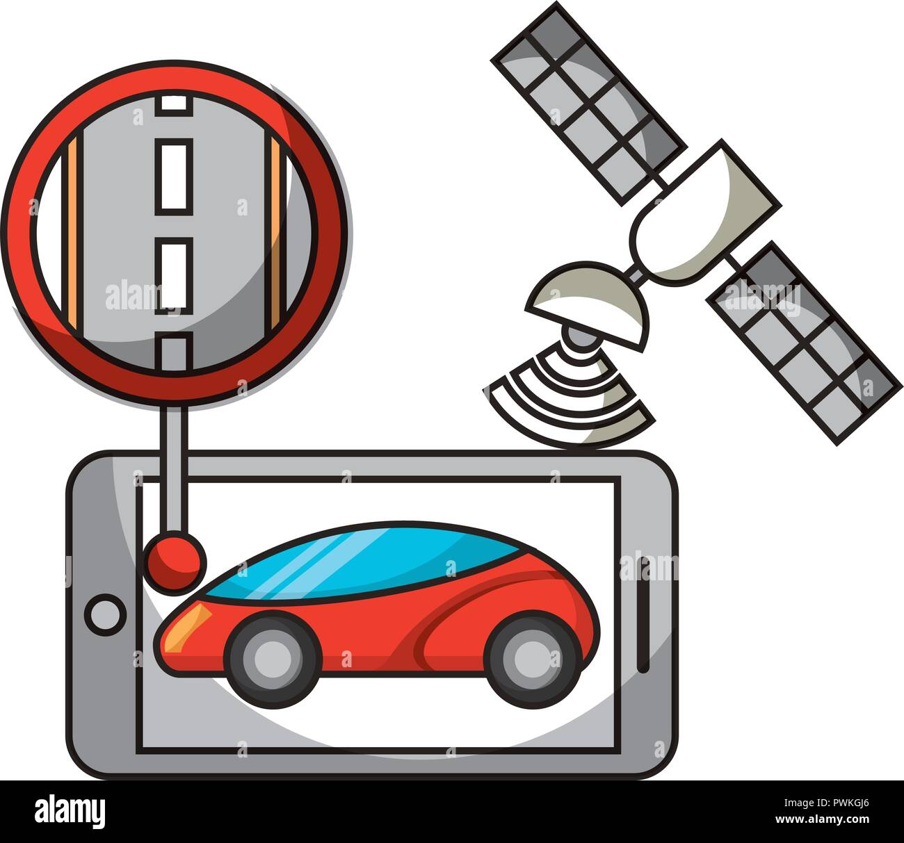 mobile satellite location autonomous car vector illustration Stock