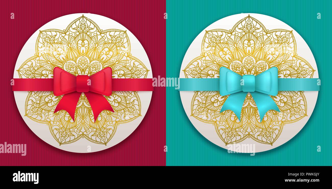 Vector vintage greeting card templates with bow and ribbon. Wedding ...