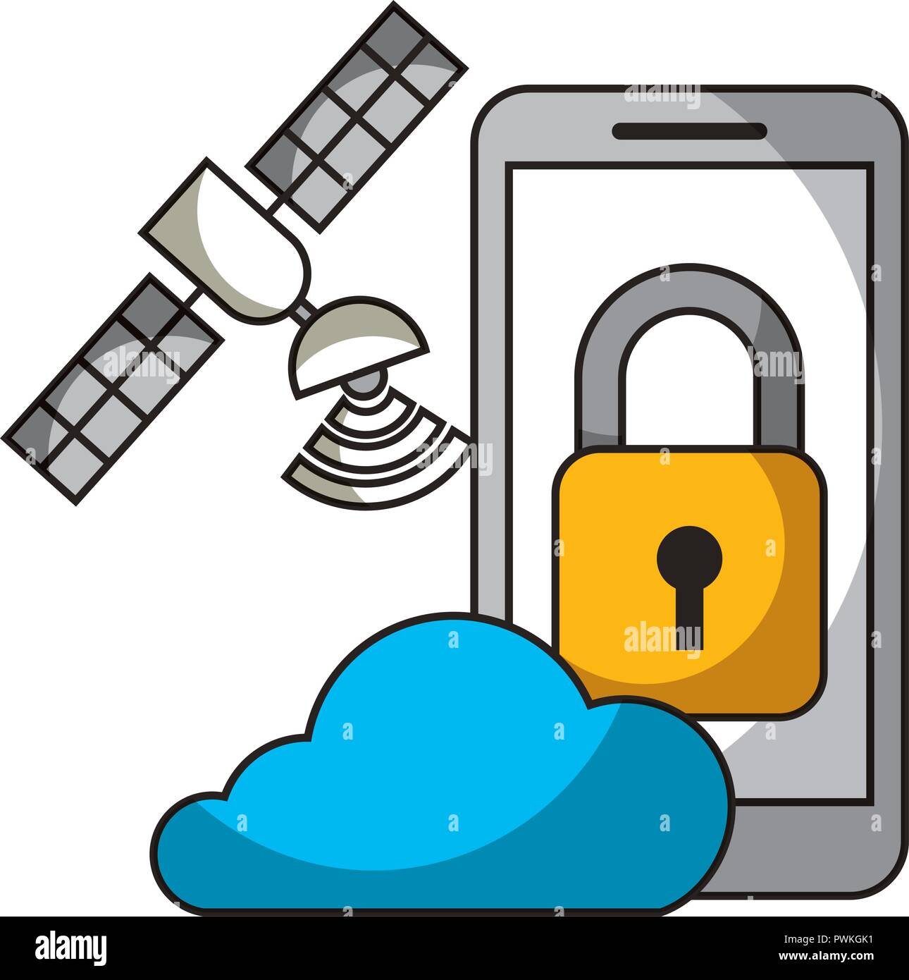 smartphone cloud storage satellite security autonomous car vector illustration Stock Vector