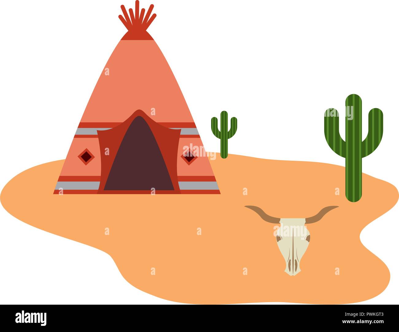 teepee native american cactus desert skull bull vector illustration Stock Vector