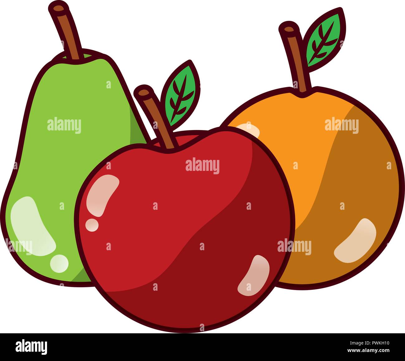 fruits fresh organic apple pear and orange vector illustration Stock ...