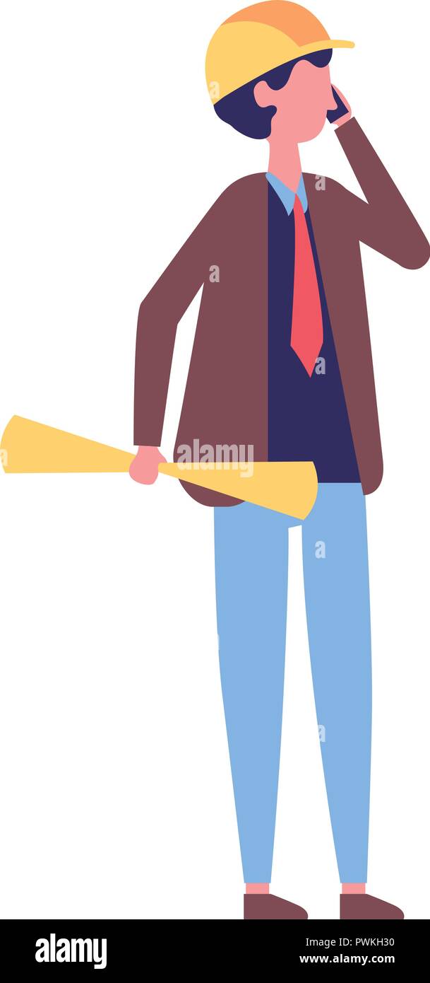 architect man with blueprints professional vector illustration Stock