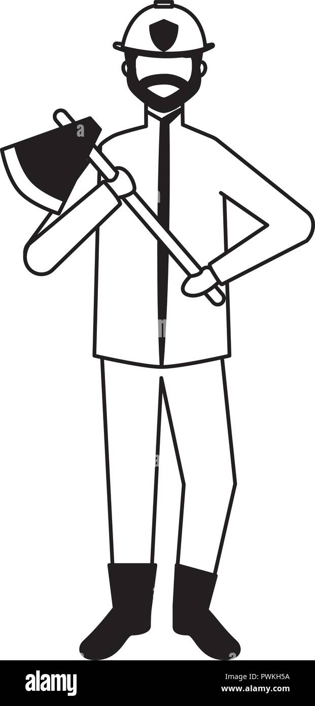 firefighter holding axe occupation labor vector illustration Stock ...