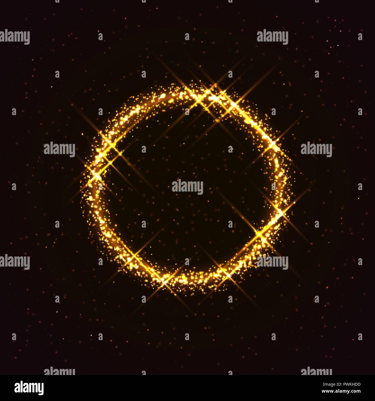 Vector galaxy. Shining golden ring made of stars. Beautiful abstract cosmic background. Bright yellow circle. Creative cosmic space illustration. Stock Vector