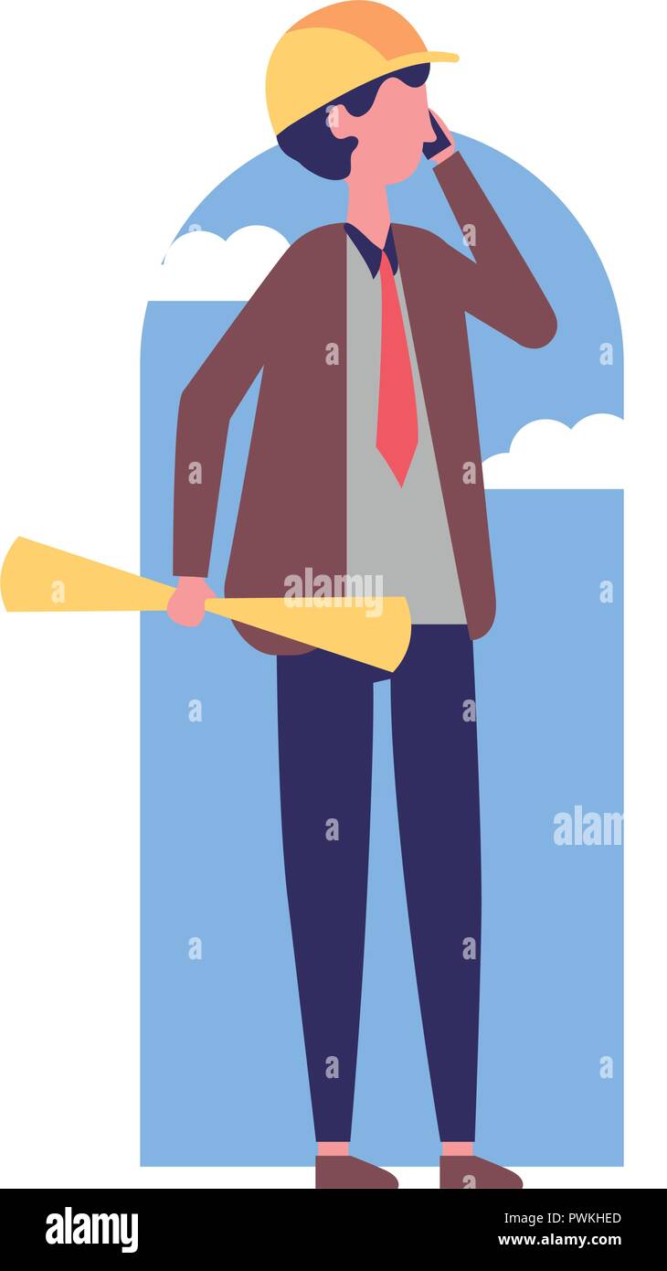 architect man with blueprints professional vector illustration Stock