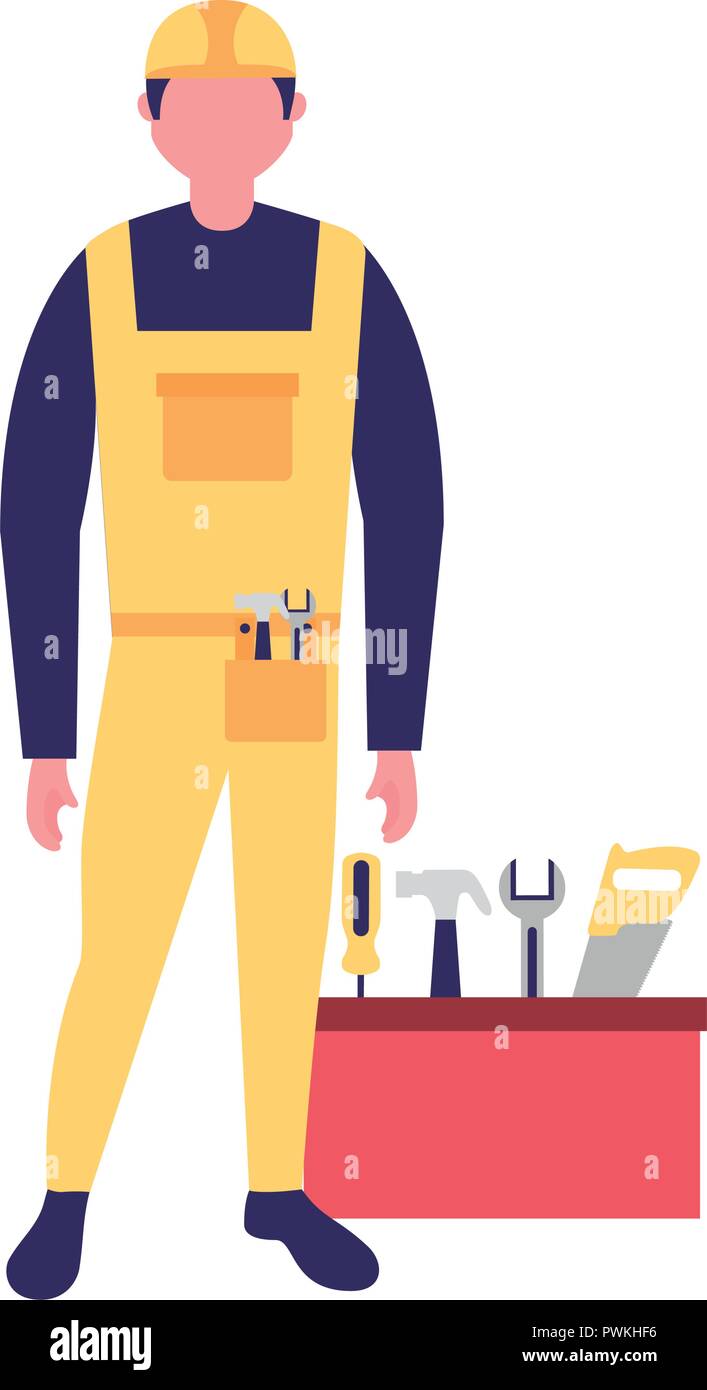 builder man worker with toolkit vector illustration Stock Vector Image ...