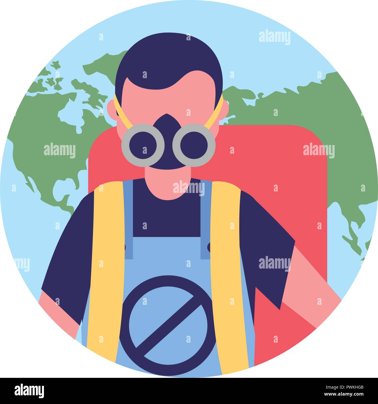 worker with mask and pest extermination machine vector illustration ...