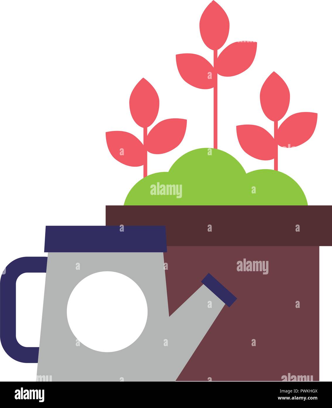 watering can and potted plants gardening vector illustration Stock ...