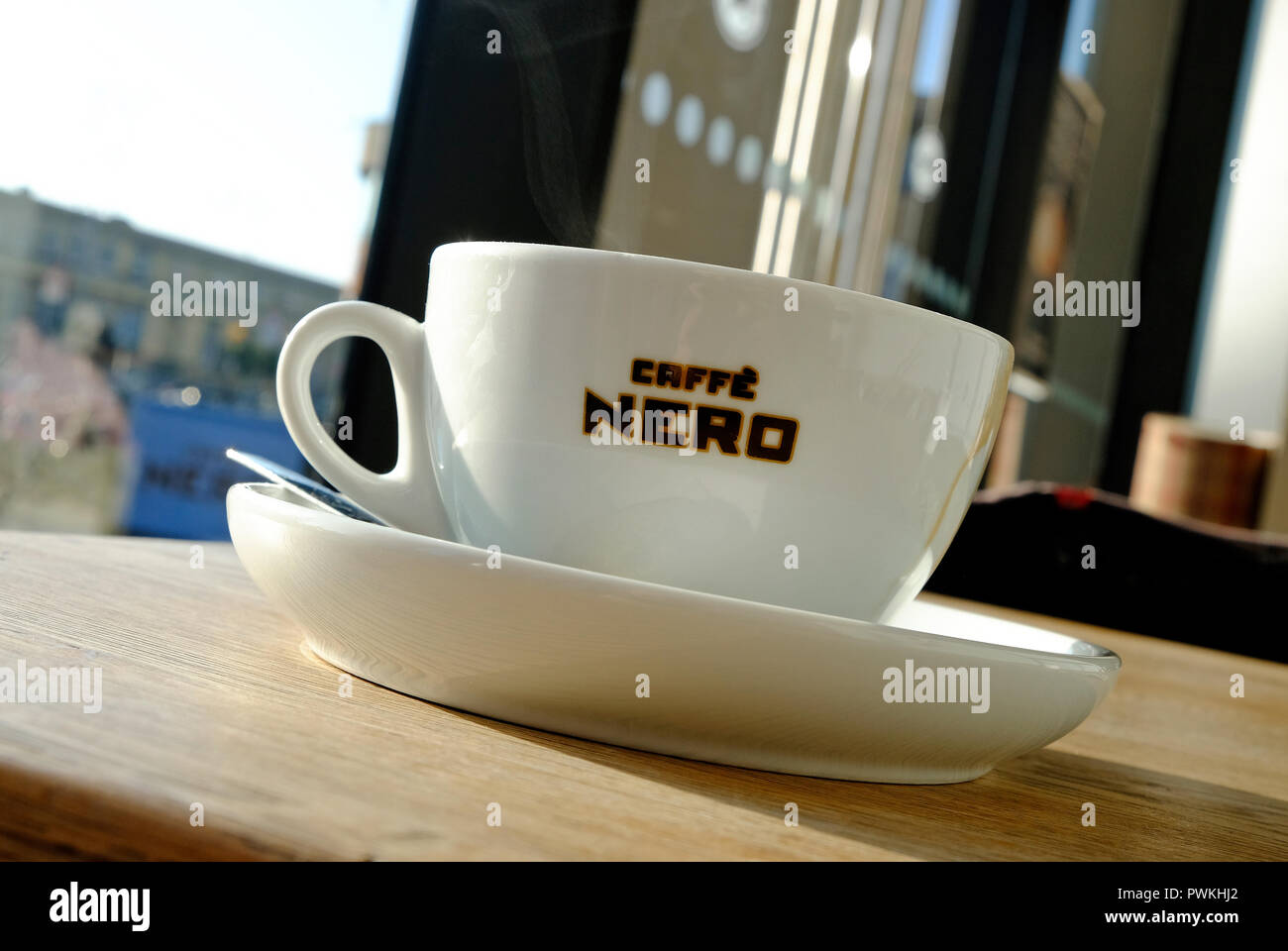 cup of caffe nero coffee on table top in cafe Stock Photo