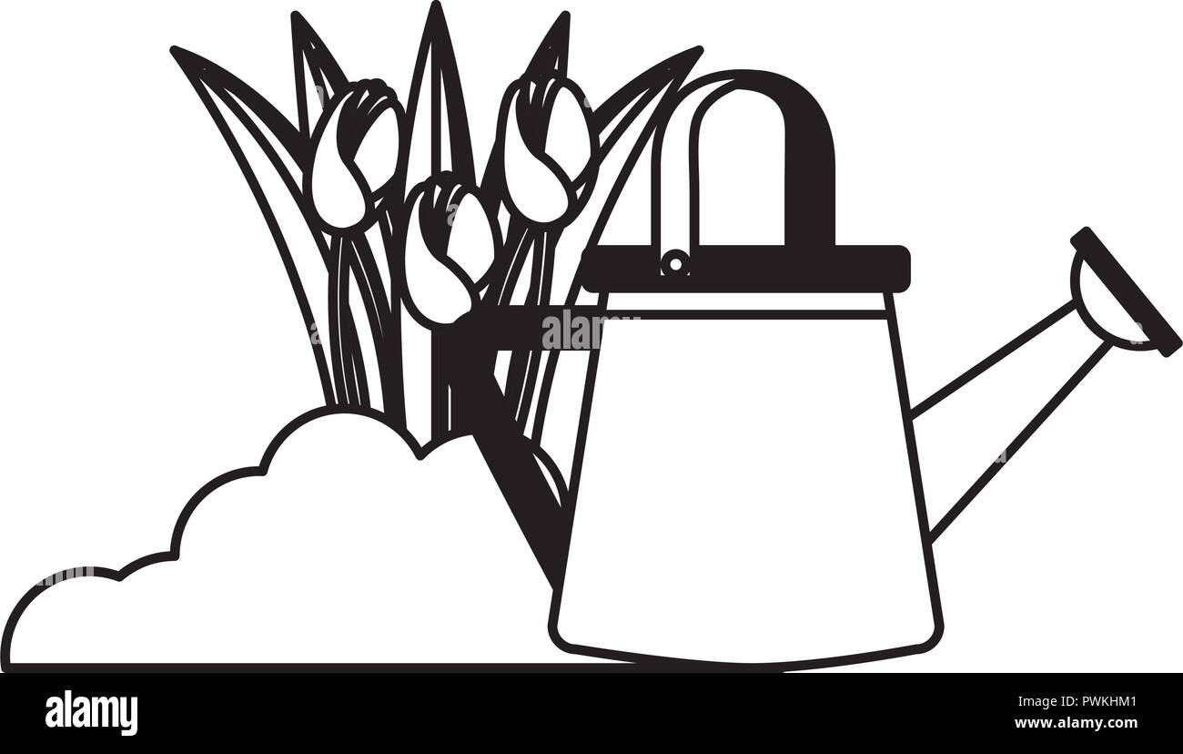 gardening watering can and flowers vector illustration Stock Vector ...